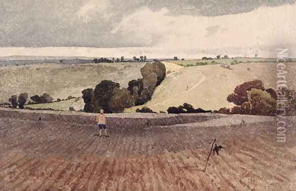 A Ploughed Field, c.1808 Oil Painting - John Sell Cotman