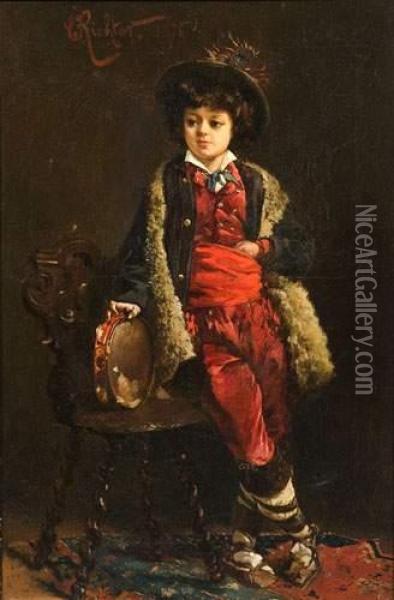 Jeune Homme Au Tambourin, 1876. Oil Painting - Edouard Frederic Wilhelm Richter