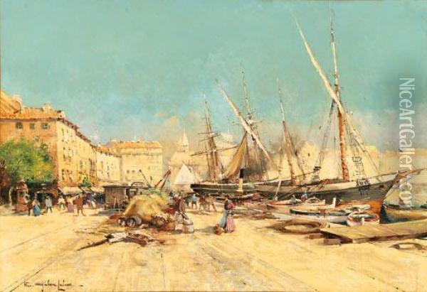 Marseille Harbor Oil Painting - Eugene Galien-Laloue
