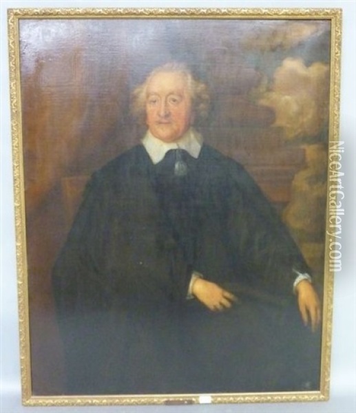 Portrait D'homme Devant Une Base De Colonne Antique Oil Painting - William Dobson