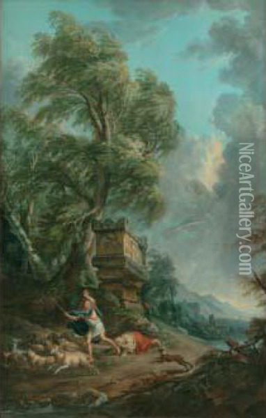 Le Tombeau De Neron Sous L'orage Oil Painting - Jean-Baptiste Lallemand