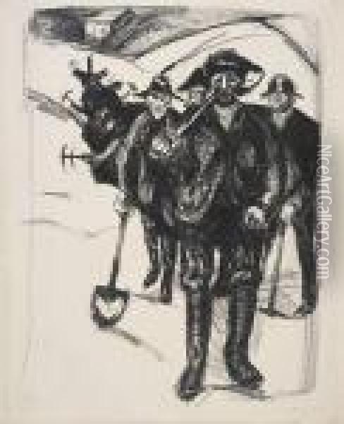 Arbeidere I Sno Oil Painting - Edvard Munch