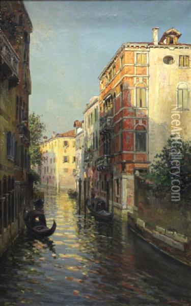 A Quiet Venetian Canal Oil Painting - Bernard Hay