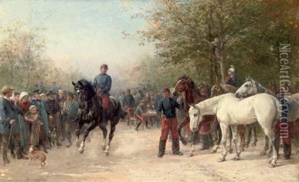 French Troops Billeting Oil Painting - Heywood Hardy