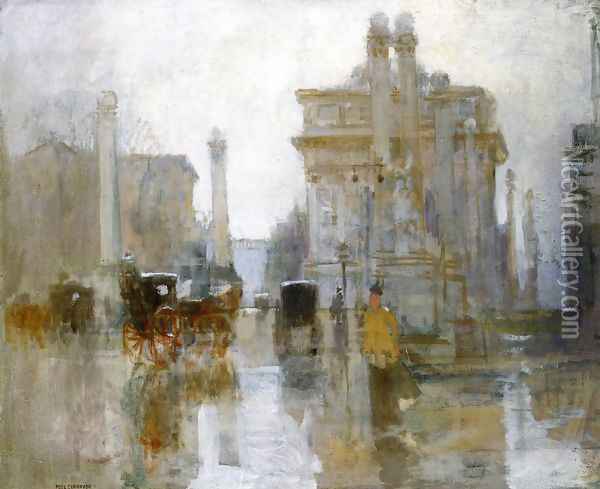 After the Rain, the Dewey Arch, Madison Square Park Oil Painting - Paul Cornoyer