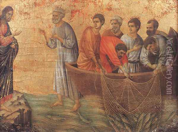 Appearence on Lake Tiberias 1308-11 Oil Painting - Duccio Di Buoninsegna
