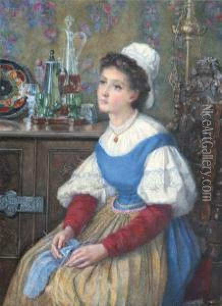 Jeune Femme Pensive Au Tricot Oil Painting - Catherine Adelaide Sparkes