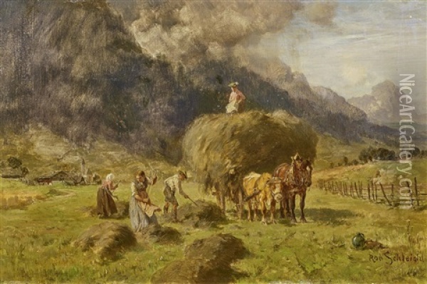 Hay Making Oil Painting - Robert Schleich