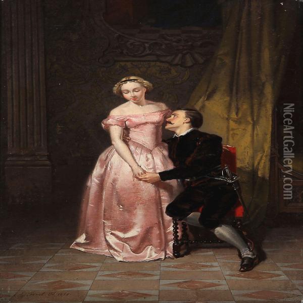 A Gentleman Courting A Young Woman Oil Painting - Eugene Feral