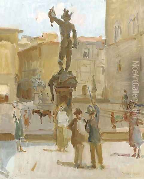 Ancient beauty visitors at The Piazza della Signoria, Florence Oil Painting - Isaac Israels