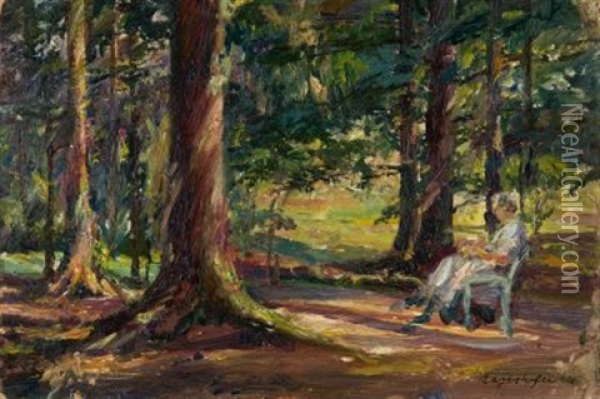 Die Lekture Unter Baumen Oil Painting - Max Mayrshofer