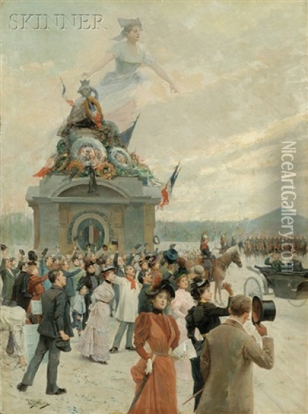 Allegorical View Of A Bastille Day Parade Oil Painting - Mariano Alonso Perez