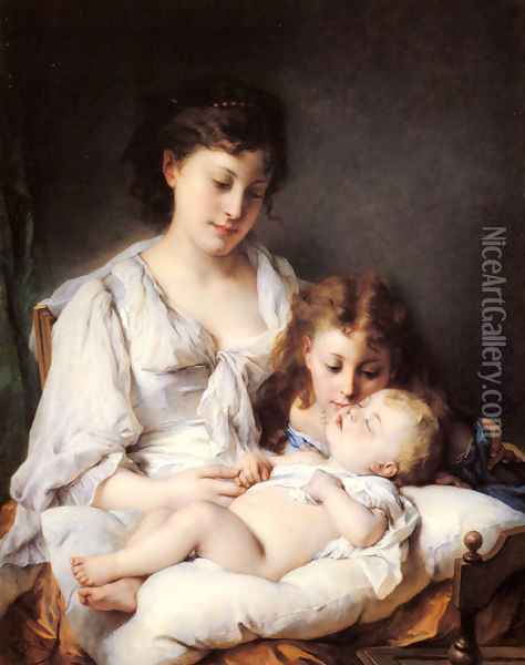 Maternal Affection Oil Painting - Adolphe Jourdan
