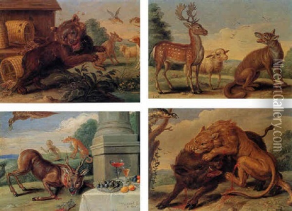 Scene Of Aesop's Fables Oil Painting - Jan van Kessel the Elder