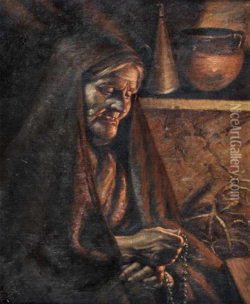 Mulher Orando A Lareira Oil Painting - Jose De Almeida E Silva