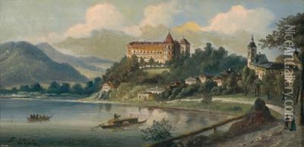 View Of Grein On The Danube Oil Painting - Ferdinand Lepie