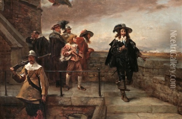 Charles I On The Walls Of Chester Oil Painting - Robert Alexander Hillingford