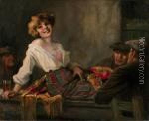 Caf scene Met Flirtende Jonge Vrouw Oil Painting - Richard Geiger