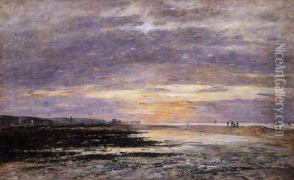 Deauville, Sunset on the Beach Oil Painting - Eugene Boudin