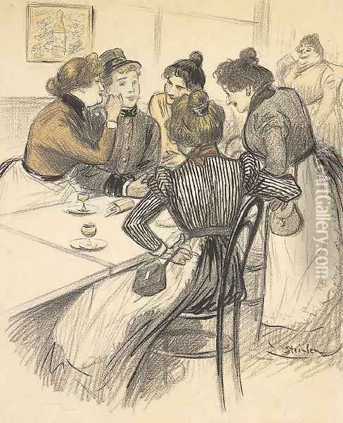 Au Cafe Oil Painting - Theophile Alexandre Steinlen