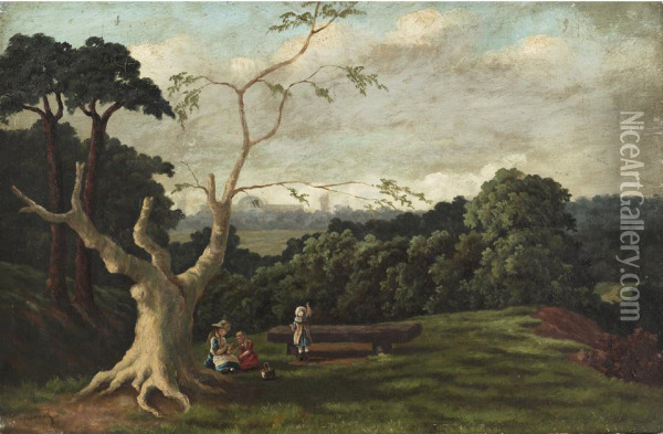Children Having A Picnic Oil Painting - Charles Fullwood
