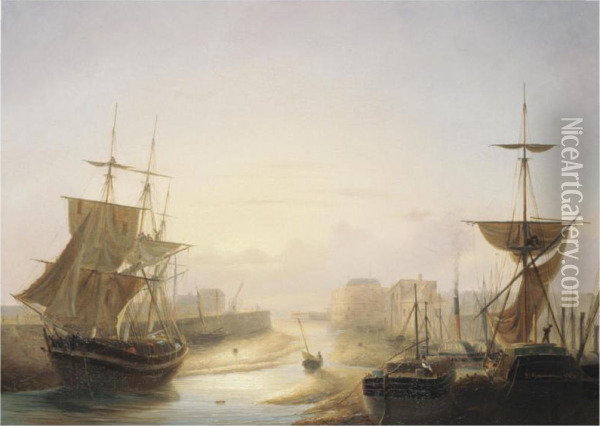 A Harbour At Sunset Oil Painting - Louis Gamain