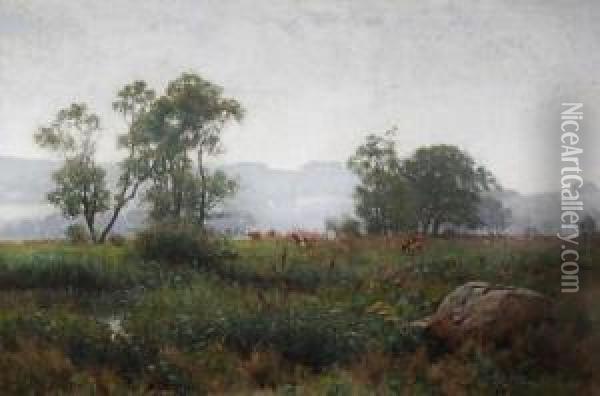 Cattle In A Meadow Oil Painting - Jose Weiss