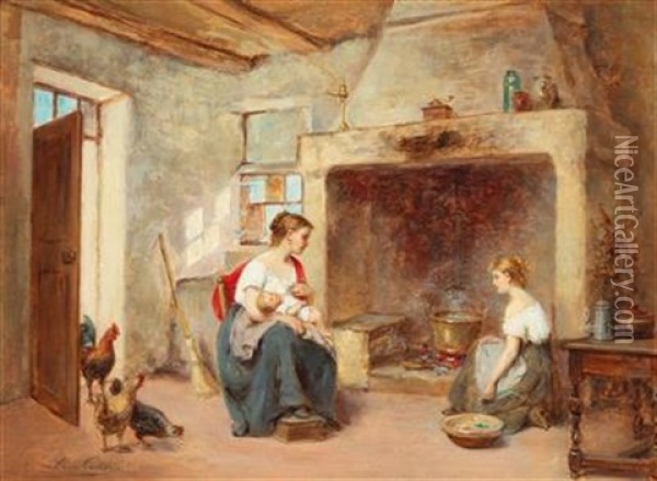 Family By The Fireside Oil Painting - Leon Emile Caille