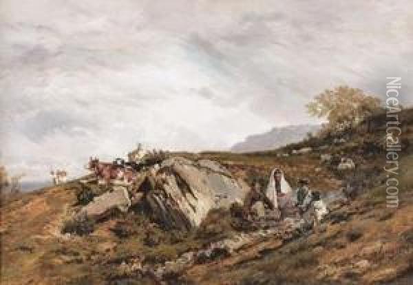 Auf Der Rast. Oil Painting - Jean-Baptiste-Louis Guy