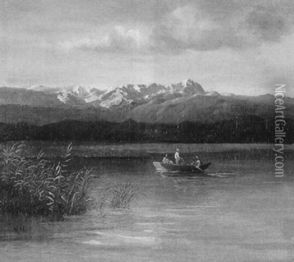 Voralpenlandschaft Mit See Und Fischerboot Oil Painting - Viktor Paul Mohn