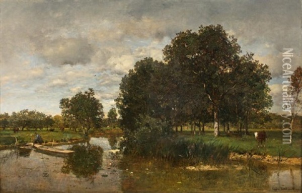 Paysage A Fontainebleau Oil Painting - Eugen Jettel