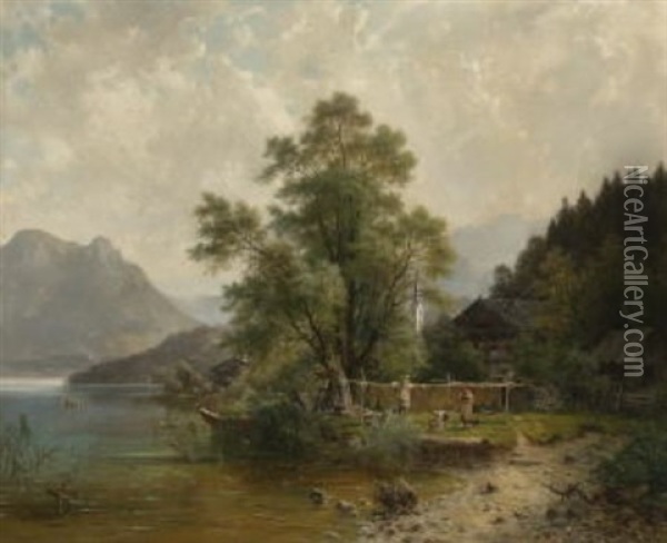 Fischerfamilie Am Ufer Eines Gebirgssees Oil Painting - Ludwig Sckell