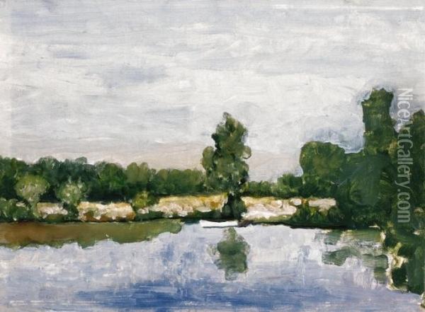 Lakeside With A Boat Oil Painting - Janos Vaszary