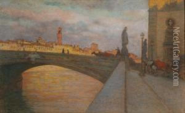 Carrozze A Ponte Santa Trinita A Firenze Oil Painting - Francesco Gioli