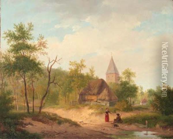 Gezigt Bij Het Dorp Beek In Gelderland Oil Painting - Barend Cornelis Koekkoek