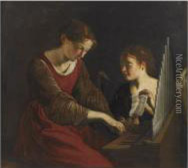 Sainte Cecile Et L'ange Oil Painting - Orazio Gentileschi