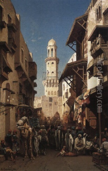 The Mosque Of Moristan, Cairo Oil Painting - Alberto Pasini