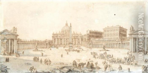 View Of The Cathedral And Square Of St. Peter's, Rome Oil Painting - Francesco Panini