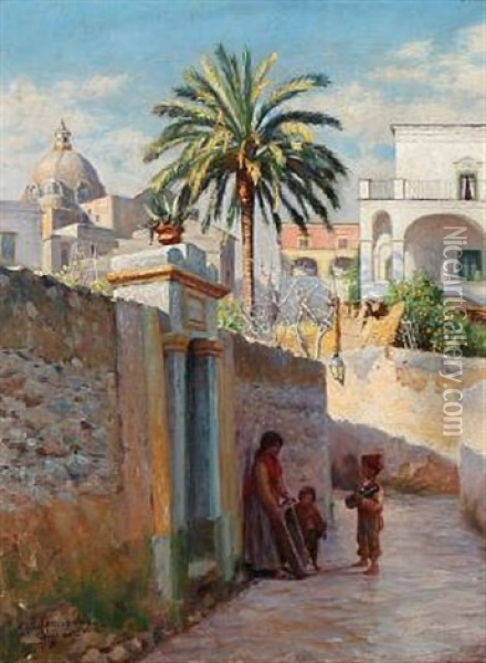 Gade I Anacapri Oil Painting - Niels Frederik Schiottz-Jensen