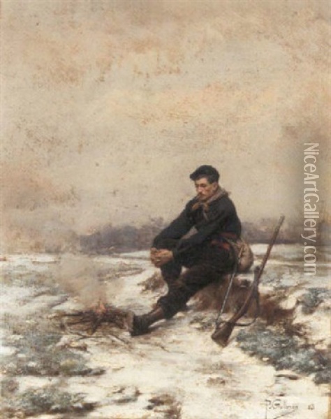 A Break From The Cold Oil Painting - Paul (Louis Narcisse) Grolleron