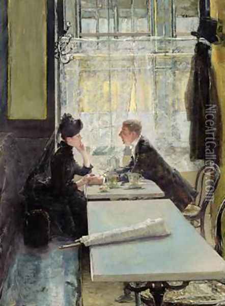 Lovers in a Cafe Oil Painting - Gotthardt Kuehl
