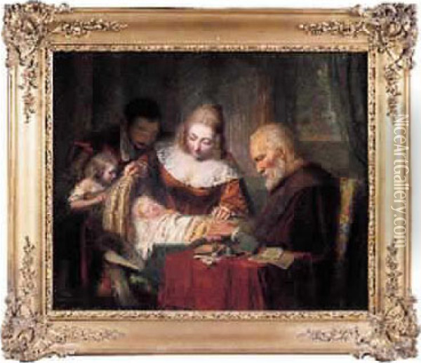 L'heureuse Famille Oil Painting - Charles Auguste Herbe