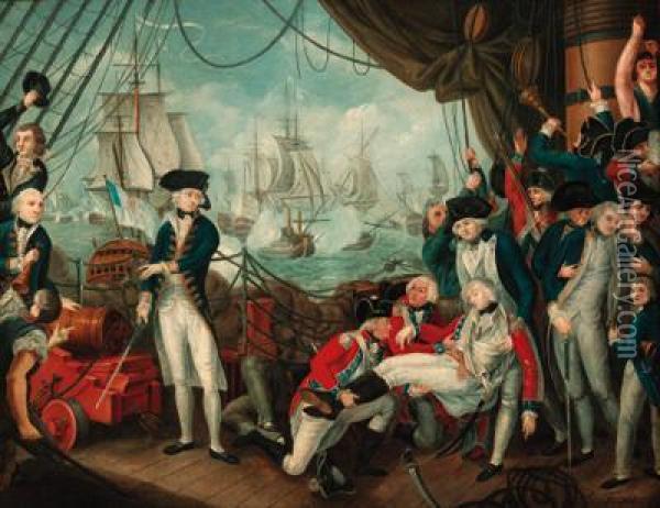 The Glorious First Of June, 1794: Lord Howe On The Deck Of Thequeen Charlotte Oil Painting - Cyril James Frost