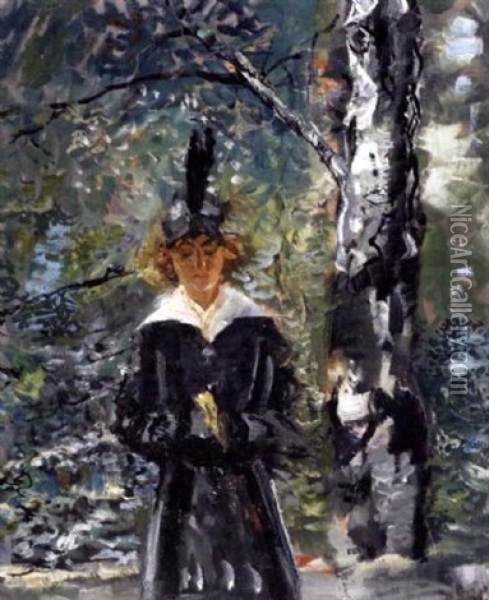 Kvinne Ved Bjerkestamme Oil Painting - Christian Krohg