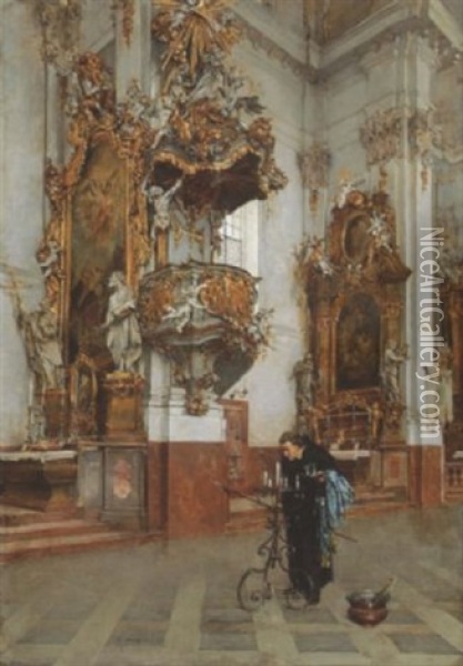 Innenansicht Des Marienmunsters Zu Diesen Am Ammersee Oil Painting - Anton Laupheimer