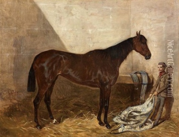 Cheval A L'ecurie Oil Painting - Francois Hippolyte Lalaisse
