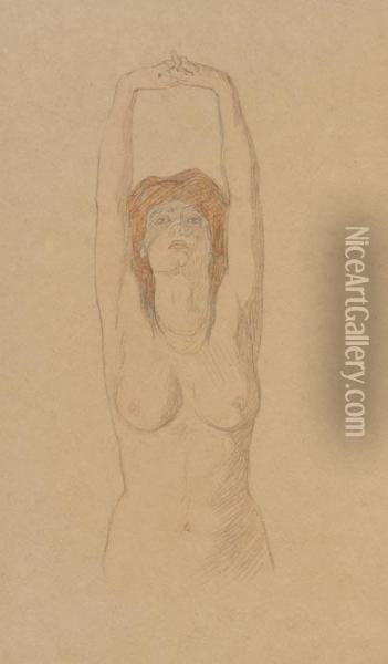 Standing Nude With Arms Raised Oil Painting - Raphael Kirchner