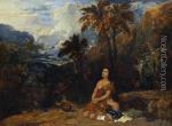 Mother And Child In An Oriental Landscape Oil Painting - William James Muller