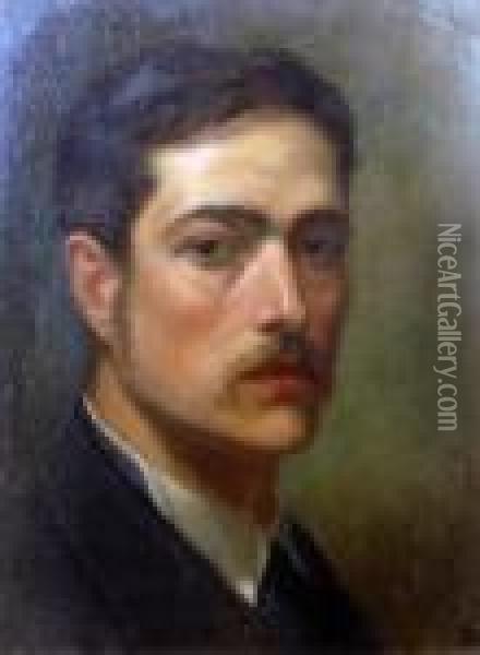 Shoulder Length Self Portrait Oil Painting - Edmund Caldwell