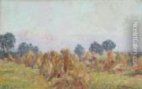 Landscape With Haystacks Oil Painting - Octaaf Soudan
